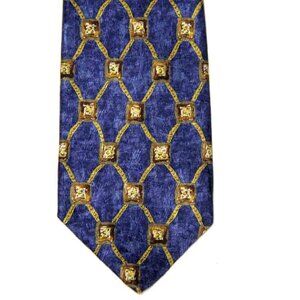 Vintage Robert Stock for H Stockton Silk Tie Hand Sewn Blue Brown Gold White